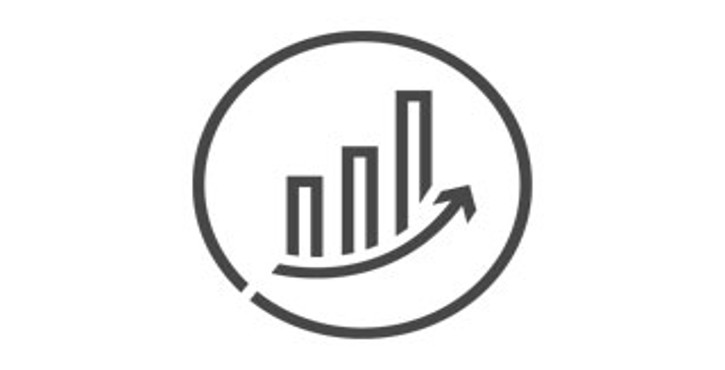 Icône minimaliste de graphique de croissance avec flèche montante, dans un cercle avec une ouverture en bas.