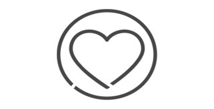 Icône de cœur minimaliste dans un cercle avec un petit espace en bas.