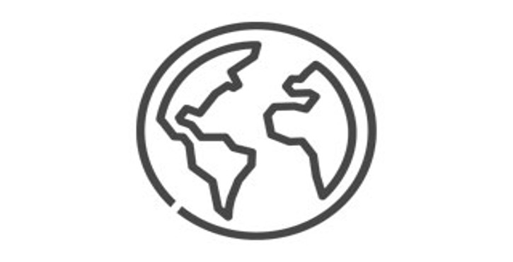 Icône minimaliste du globe montrant l’Europe et l’Afrique, entourée d’un cercle avec un espace en bas.