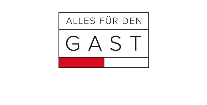Logo Alles für den Gast mit gesperrten Buchstaben und einem roten Balken.