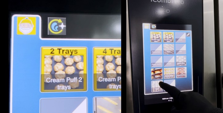 Operator selecting baking programme on the RATIONAL iCombi Pro combi oven touchscreen.