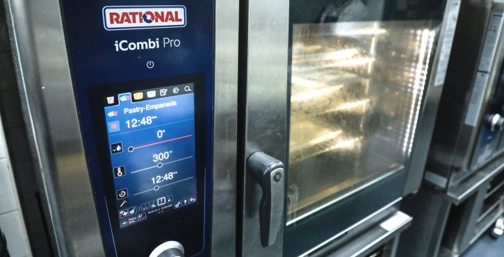 Close-up of RATIONAL iCombi Pro combi oven control panel.
