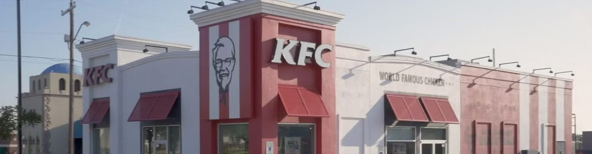 Exterior view of KFC fast food restaurant building.