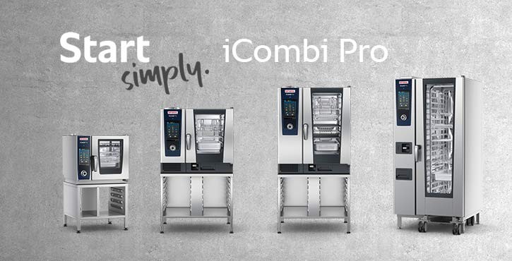 Cuatro modelos del horno combinado iCombi Pro de Rational con el texto 