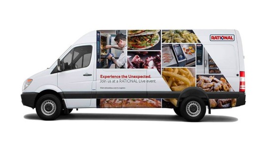 White delivery van with Rational logo and 