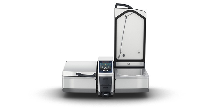 RATIONAL iVario Pro système de cuisson avec une cuve ouverte révélant l’intérieur.