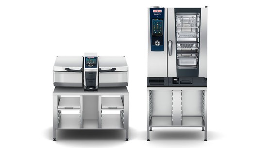 Two Rational kitchen appliances, iCombi and iVario, side by side.