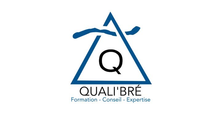 Logo Quali‘Bré avec une figure bleue et un triangle autour d‘un Q noir, formation, conseil et expertise.