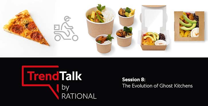 Food deliveries and packaging, including pizza and bowls, TrendTalk logo in the top left.