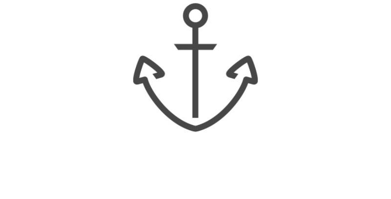A simple line illustration of a marine anchor, depicted in gray.