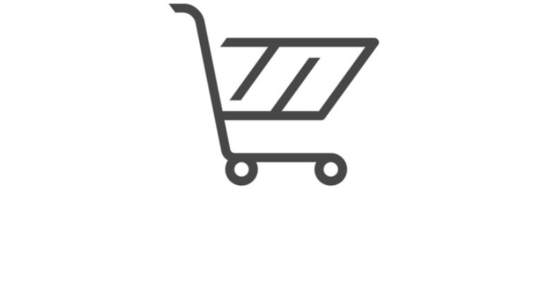 A simple gray outline of a shopping cart icon, representing grocery purchases.