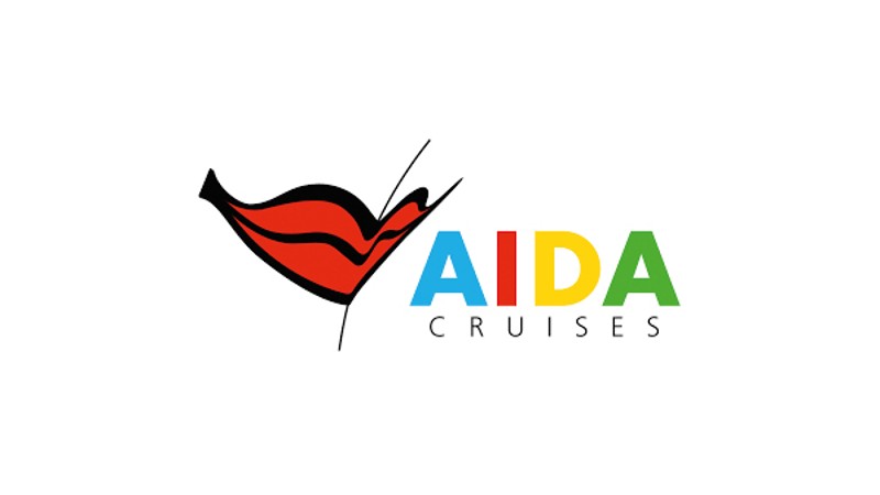 Logo of AIDA Cruises featuring a stylized face with colorful letters spelling "AIDA" and "CRUISES.