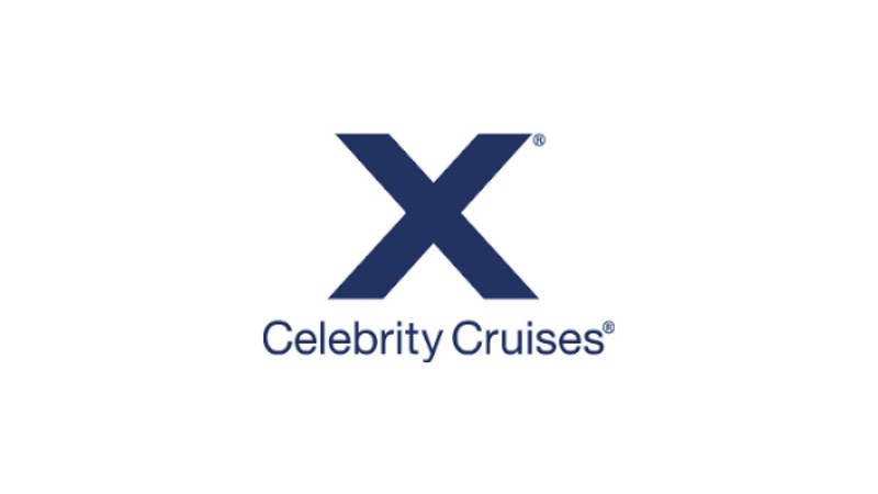 Logo of Celebrity Cruises featuring a prominent blue "X" above the words "Celebrity Cruises" in a modern font.