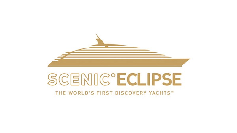 Logo of Scenic Eclipse, featuring a yacht silhouette with the text "THE WORLD‘S FIRST DISCOVERY YACHTS.