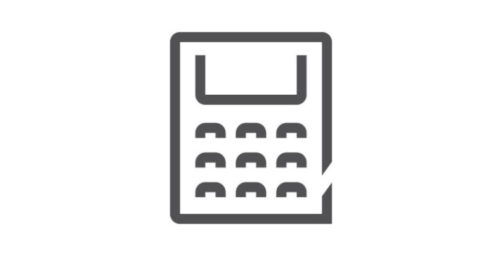 A simple graphic illustration of a calculator in gray outline style.