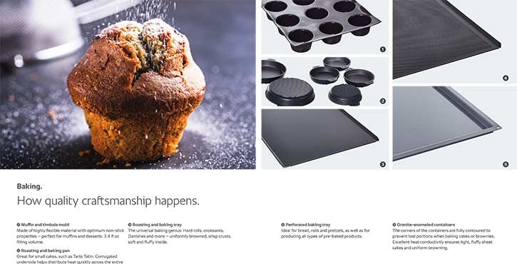 A brochure page showcasing various baking accessories.