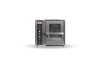 Rational combi-steamer with a glass door and control panel featuring various knobs and buttons, designed for commercial kitchens.