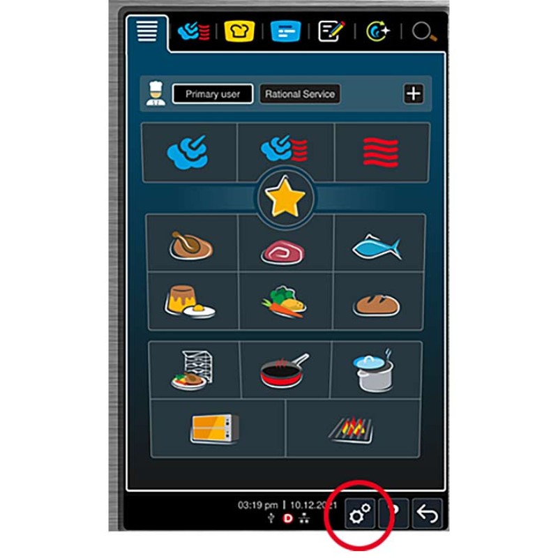 User interface showing icons for various cooking programs