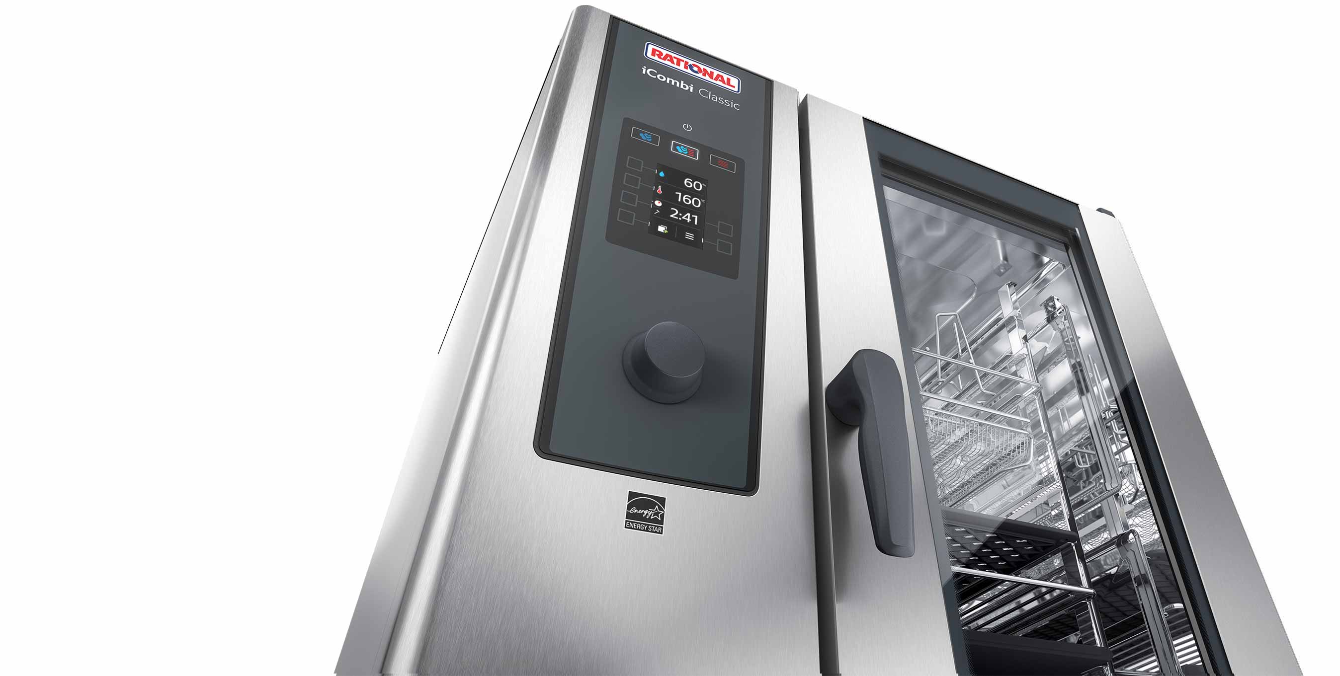 Side view of the iCombi Classic combi-steamer by RATIONAL with a control panel and glass front