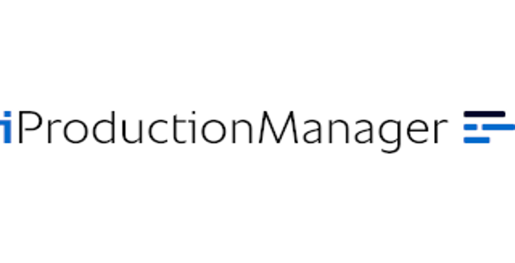 iProductionManager logo with blue and black lines.