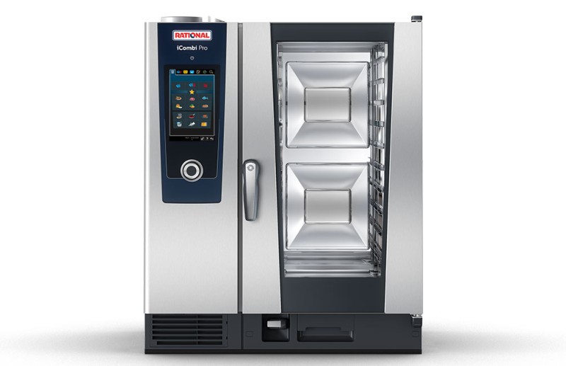 A Rational iCombi Pro oven with a digital control panel, designed for professional kitchens.