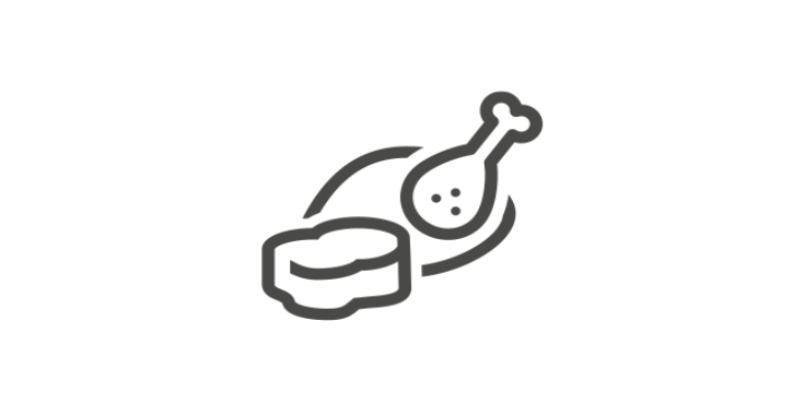 Symbol of a fish fillet and a chicken drumstick representing meat and fish.
