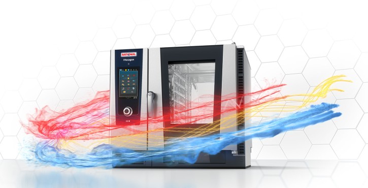 Four mixte RATIONAL iHexagon avec flux dynamiques d‘air et de chaleur.