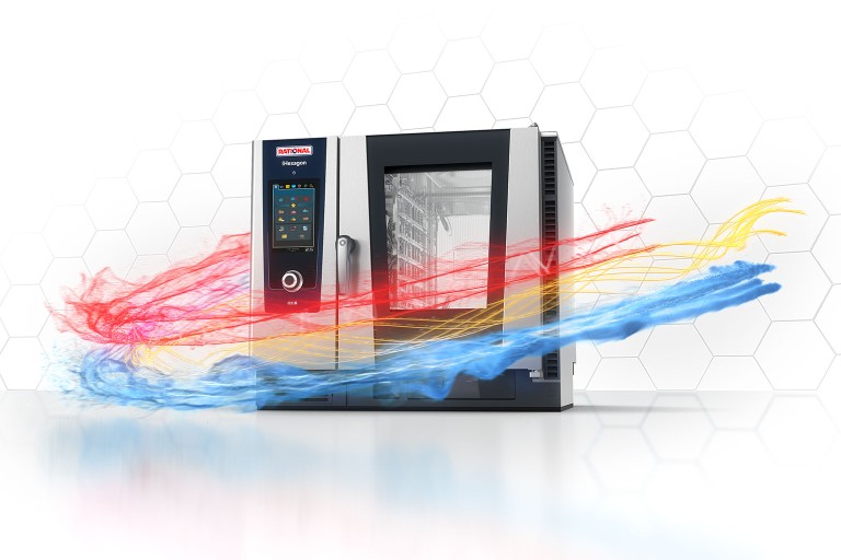 RATIONAL iHexagon Kombidämpfer mit dynamischen Luft- und Wärmeströmen.