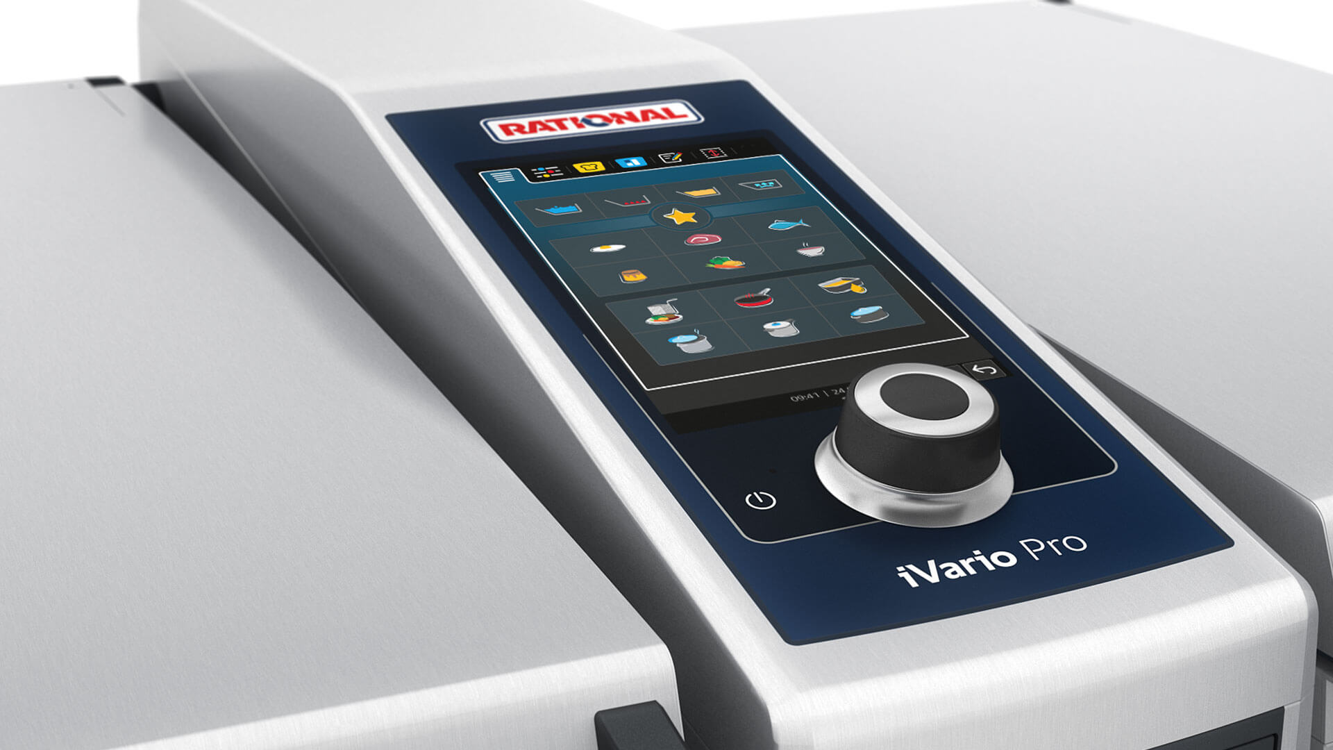Close-up of the iVario Pro control panel featuring a digital display and rotary knob for cooking settings.