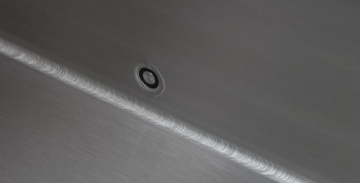 A close-up of the temperature sensor on the Rational iVario Pro cooking appliance, featuring a sleek stainless steel surface.