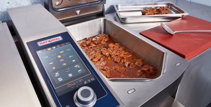A close-up of a iVaro Pro 2-S with meat ragout simmering inside, showcasing the control panel.