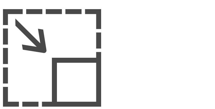 A simple icon representing a square with an arrow pointing inward, symbolizing space-saving or compact design.