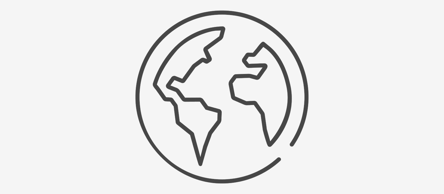 Icon of a stylized globe with continents – represents internationality, global reach, or worldwide presence.