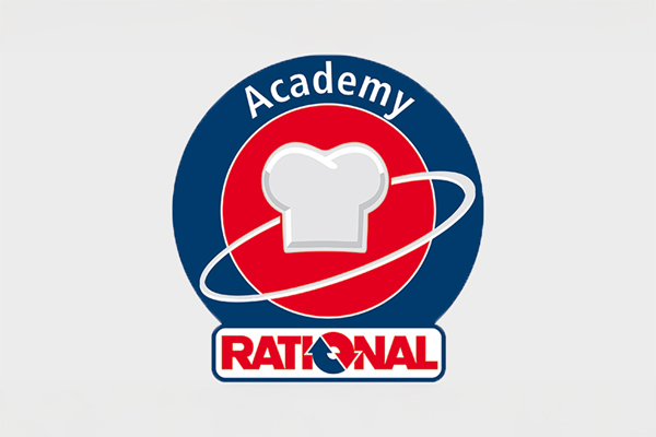 RATIONAL Academy logo with chef’s hat and orbit design.