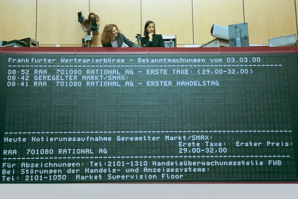 RATIONAL AG’s first trading day displayed on Frankfurt Stock Exchange board in 2000.