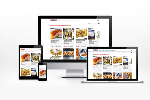 RATIONAL recipe platform displayed on desktop, laptop, tablet, and smartphone.